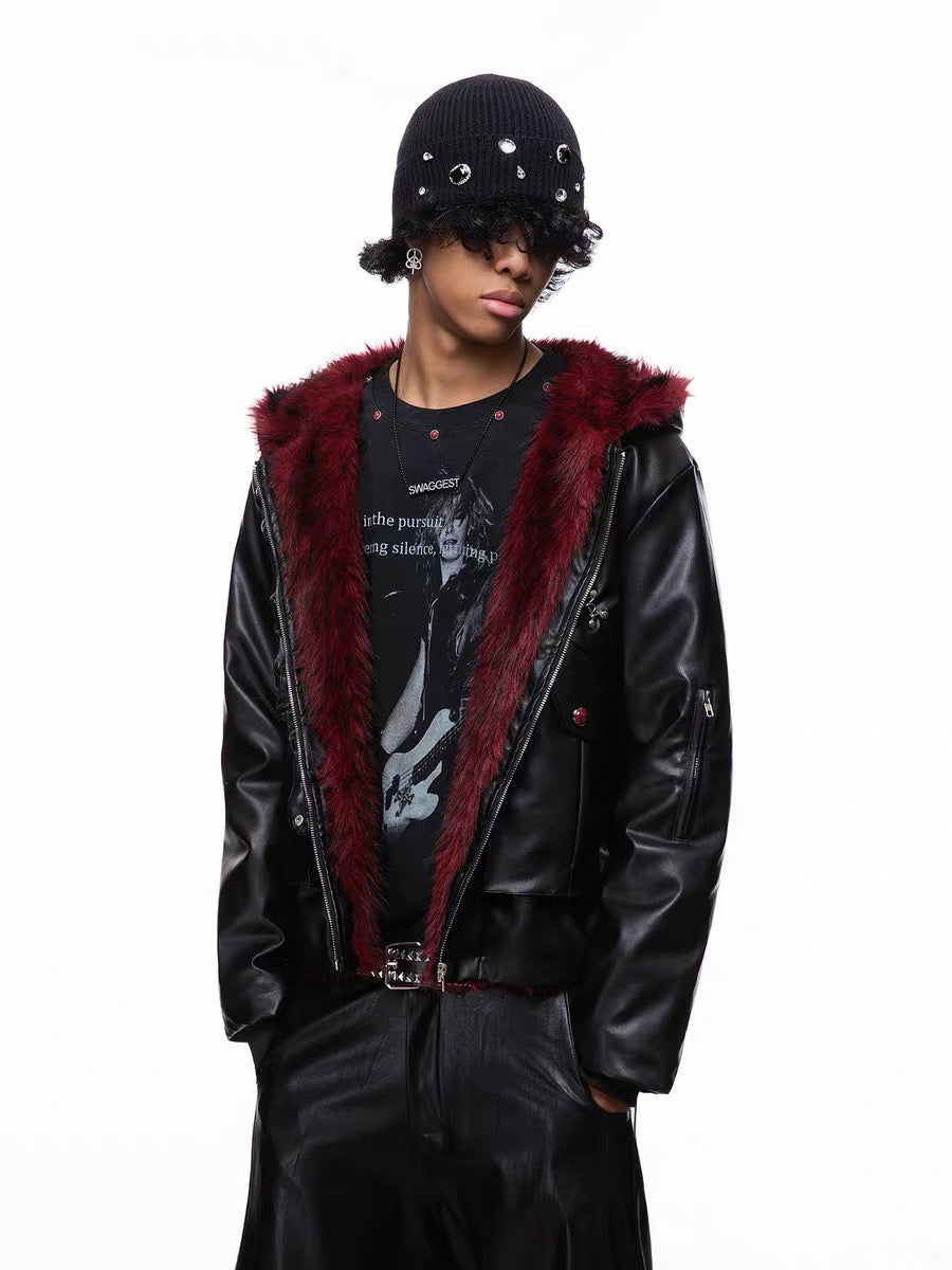 Omirad Contrast Fur PU Hooded Jacket | Streetwear Winter Coat