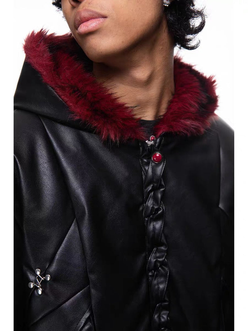 Omirad Contrast Fur PU Hooded Jacket | Streetwear Winter Coat