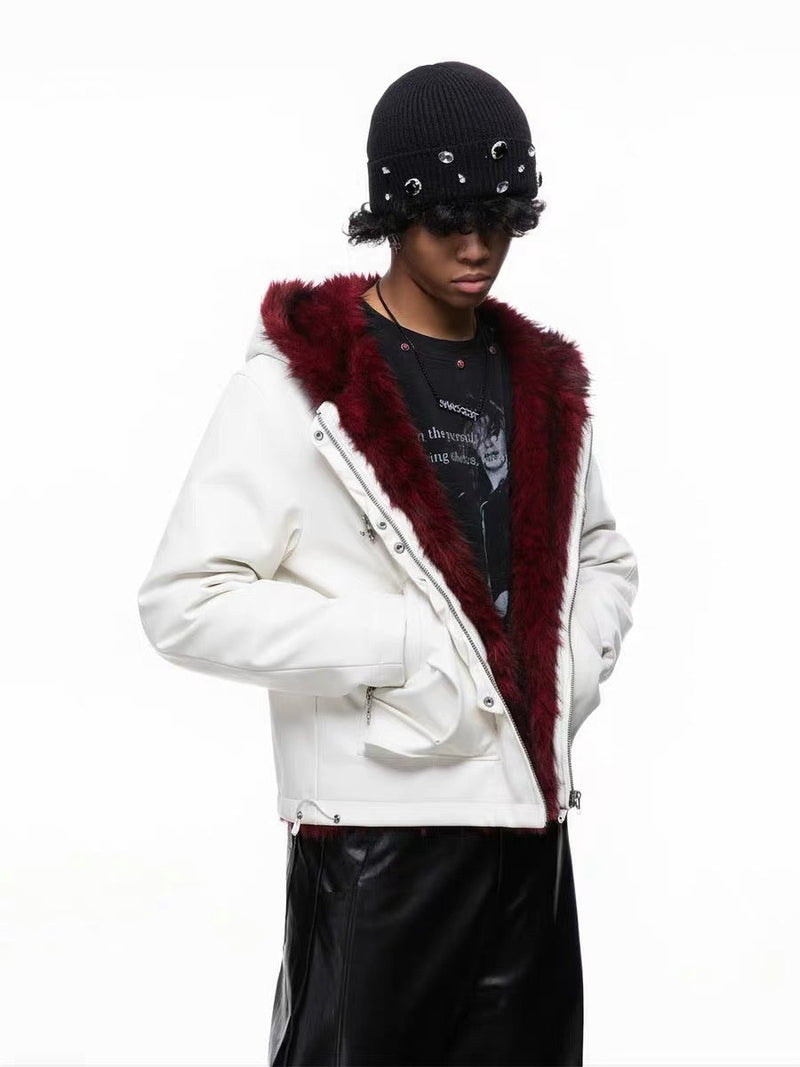 Omirad Contrast Fur PU Hooded Jacket | Streetwear Winter Coat