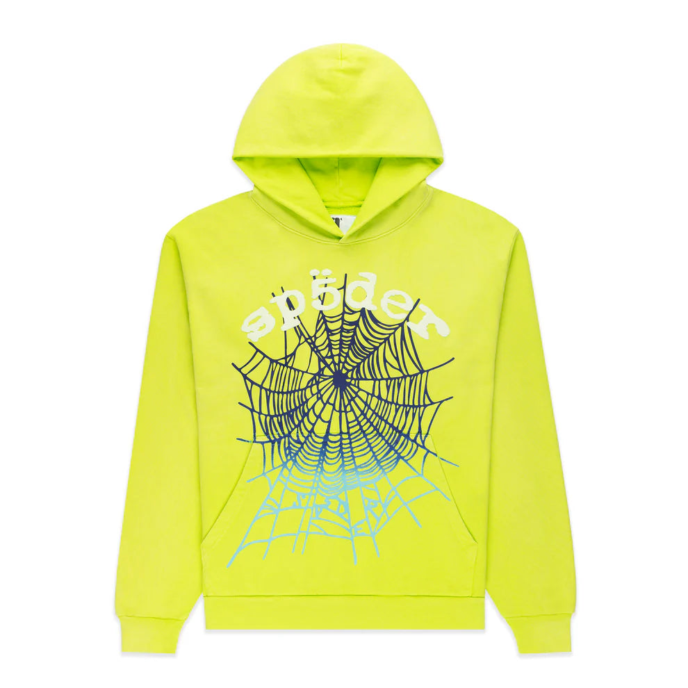 Sp5der Web Graphic Hoodie – Neon Green 440GSM Heavyweight Streetwear