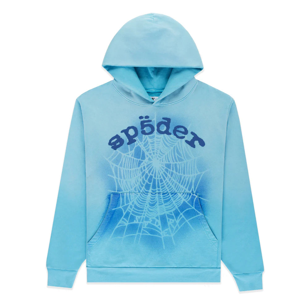 Sp5der “Blue Venom” Web Hoodie – Sky Blue Fade 440GSM Heavyweight Oversized Streetwear Pullover