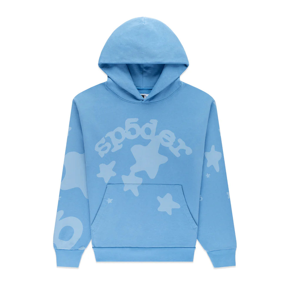 Sp5der Star Hoodie – Baby Blue 440GSM Heavyweight Oversized Streetwear Pullover