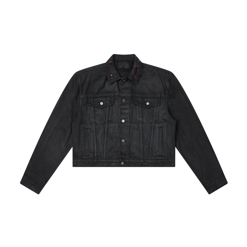 Omirad Jewel Collar Cropped Trucker Jacket | Black