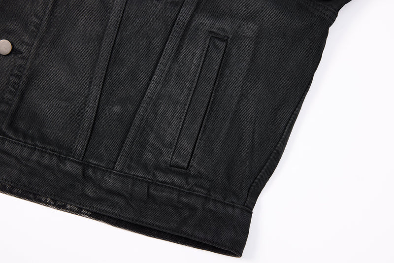 Omirad Jewel Collar Cropped Trucker Jacket | Black