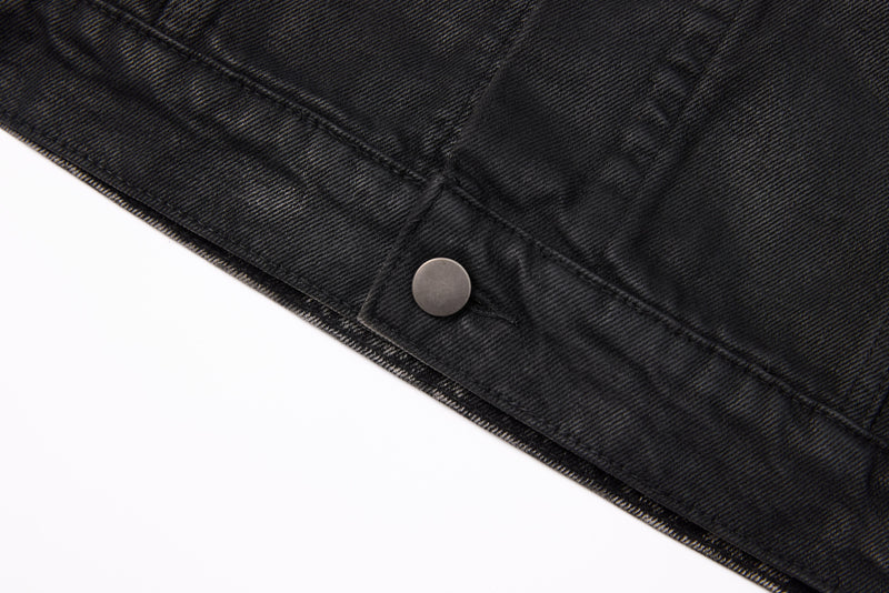Omirad Jewel Collar Cropped Trucker Jacket | Black