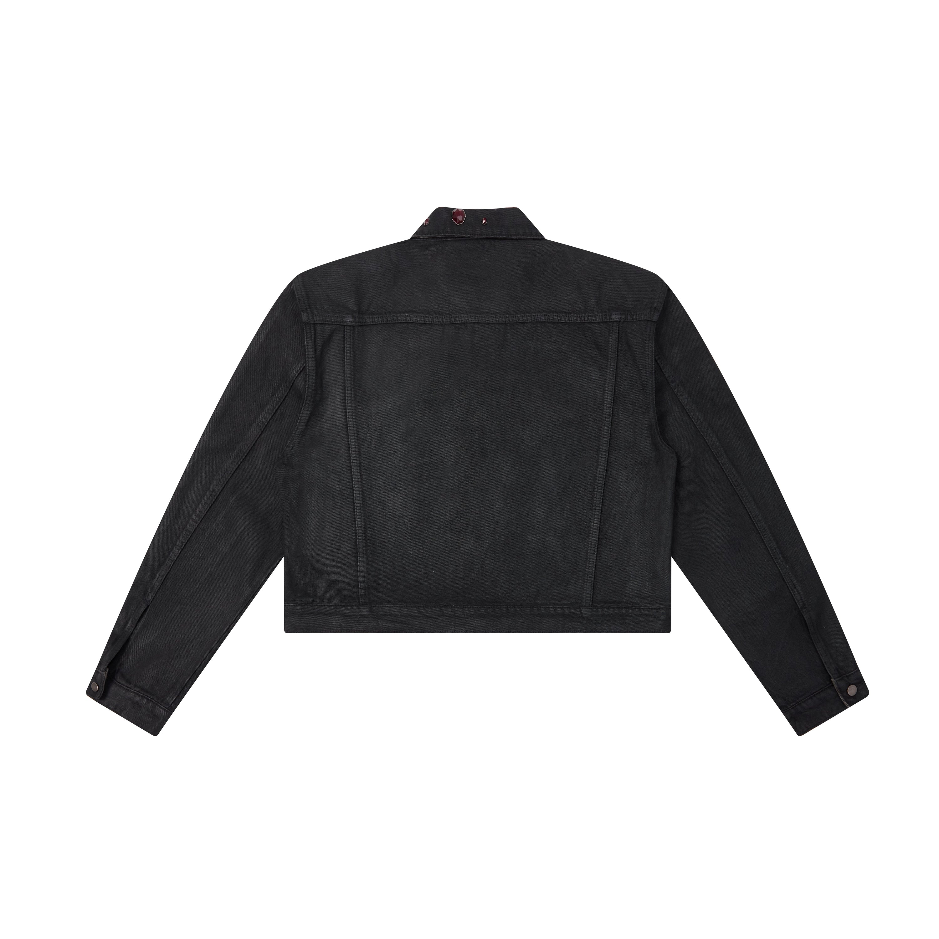 Omirad Jewel Collar Cropped Trucker Jacket | Black
