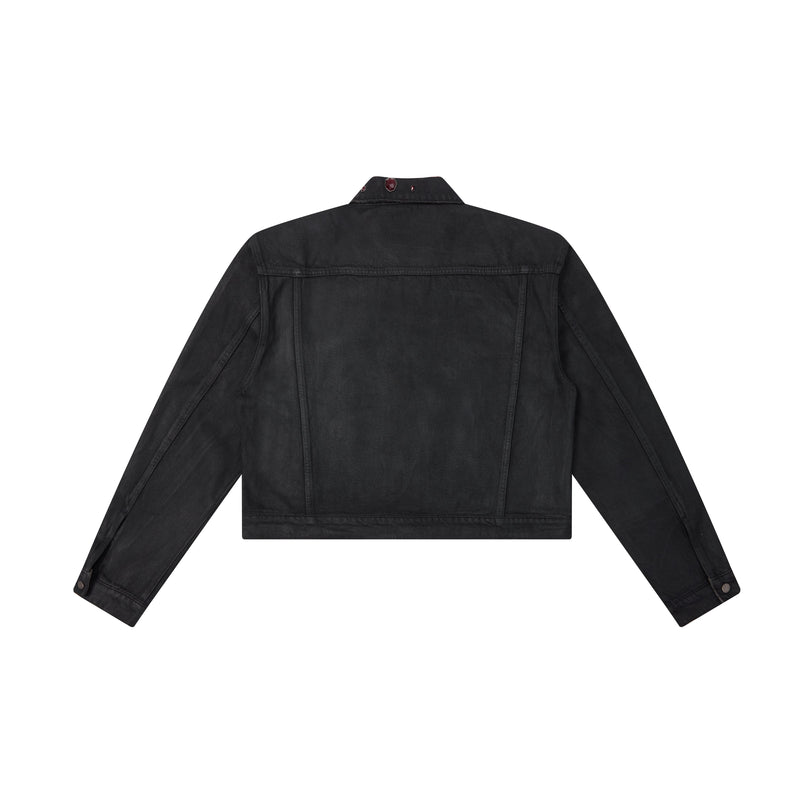 Omirad Jewel Collar Cropped Trucker Jacket | Black