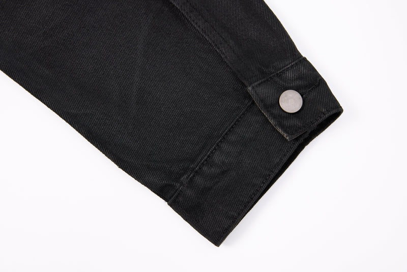 Omirad Jewel Collar Cropped Trucker Jacket | Black