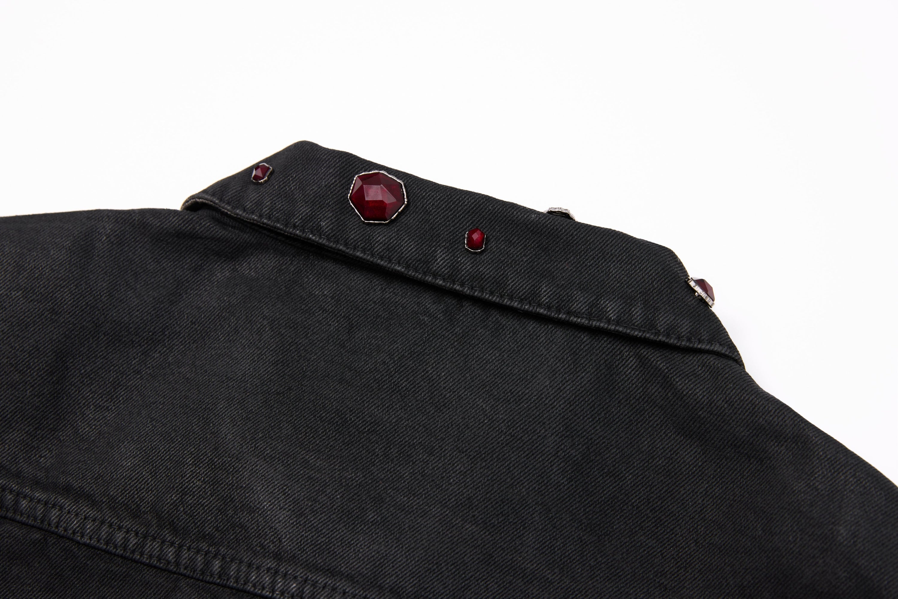 Omirad Jewel Collar Cropped Trucker Jacket | Black