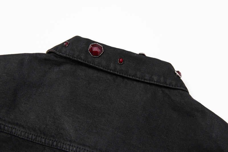 Omirad Jewel Collar Cropped Trucker Jacket | Black