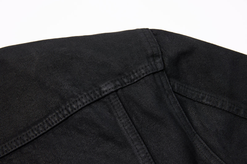 Omirad Jewel Collar Cropped Trucker Jacket | Black