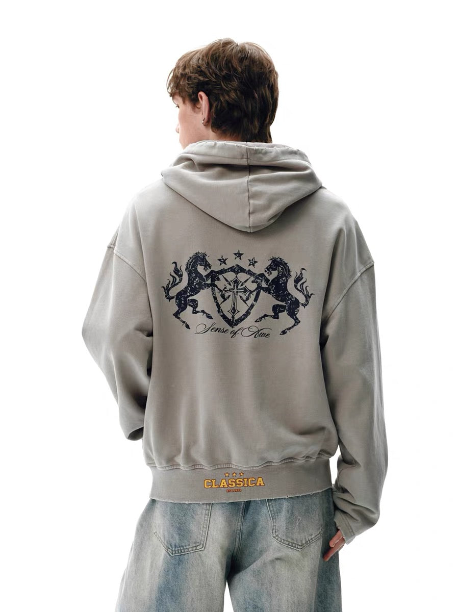 Omirad Vintage Crest Zip Hoodie | 100% Cotton Washed