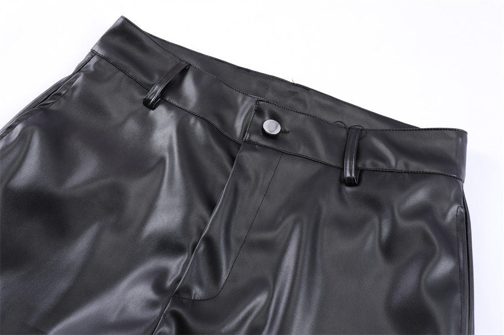 Omirad Ruched Faux Leather Pants | Black PU Straight-Leg
