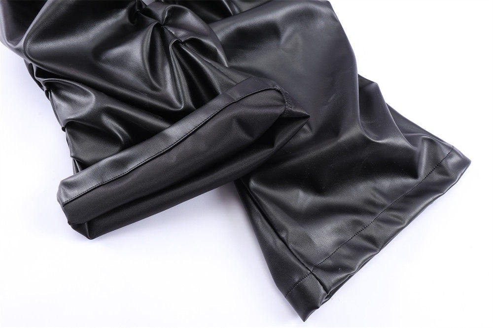 Omirad Ruched Faux Leather Pants | Black PU Straight-Leg