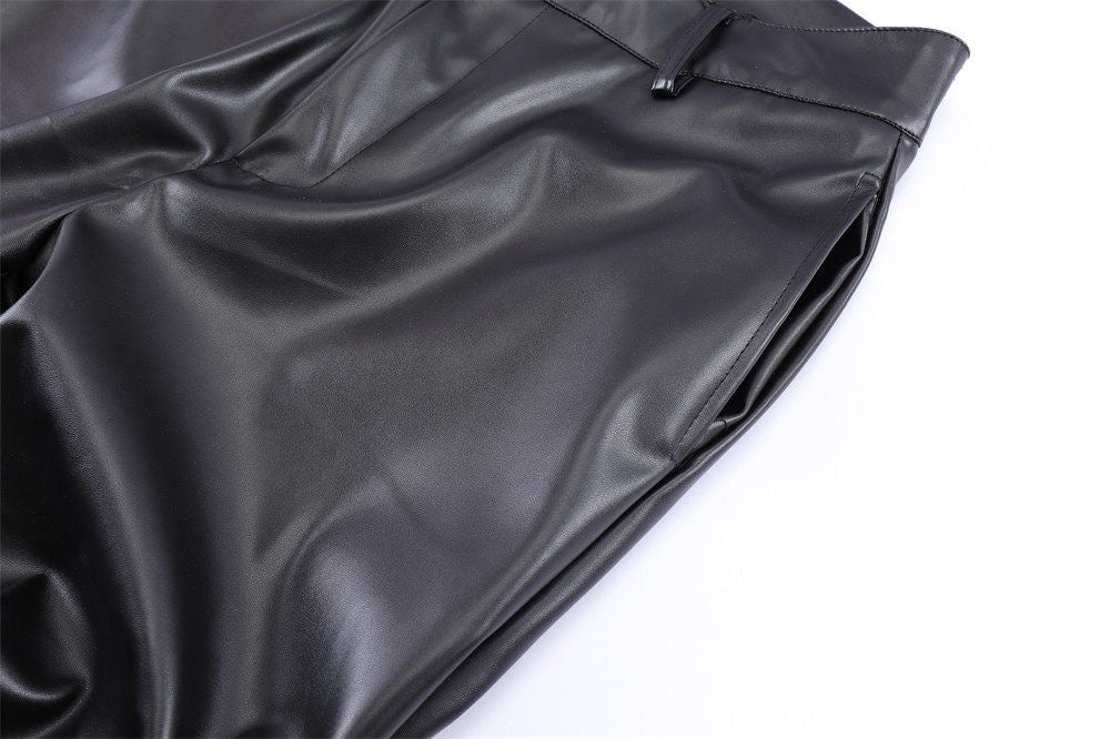 Omirad Ruched Faux Leather Pants | Black PU Straight-Leg