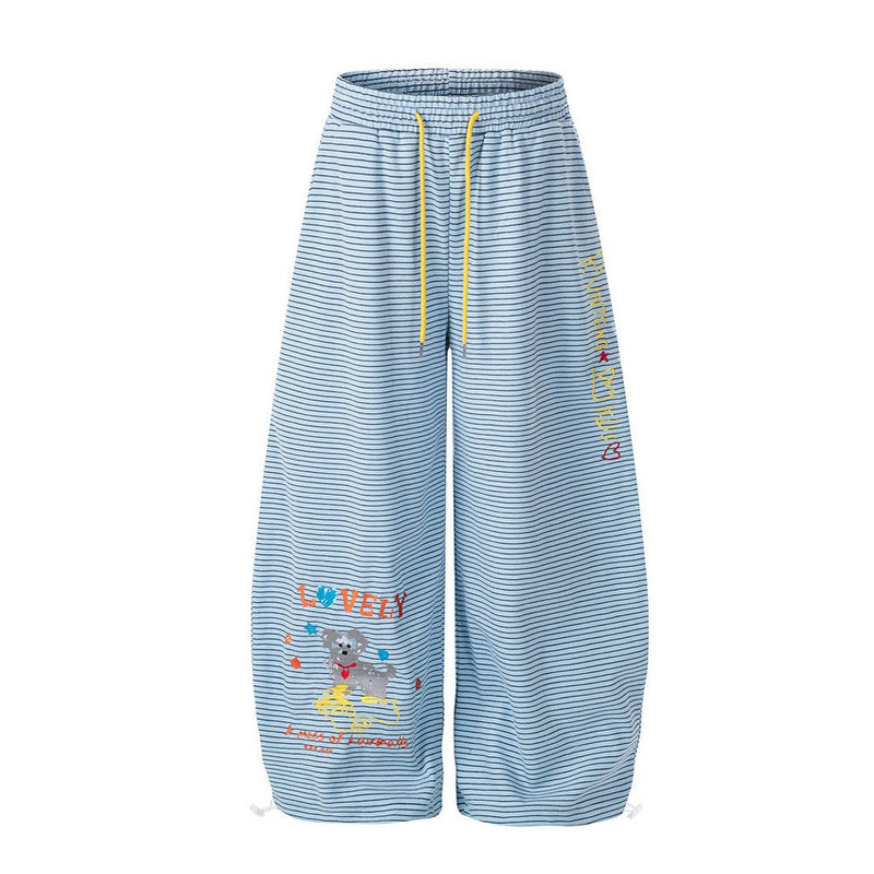 Playful Striped Balloon-Leg Sweatpants with Dog Graphic