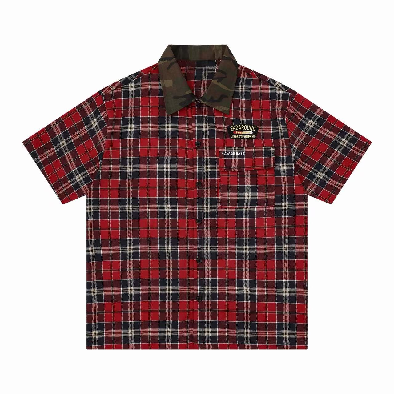 Omirad Savage Base Plaid Shirt | Camo Collar Street Style