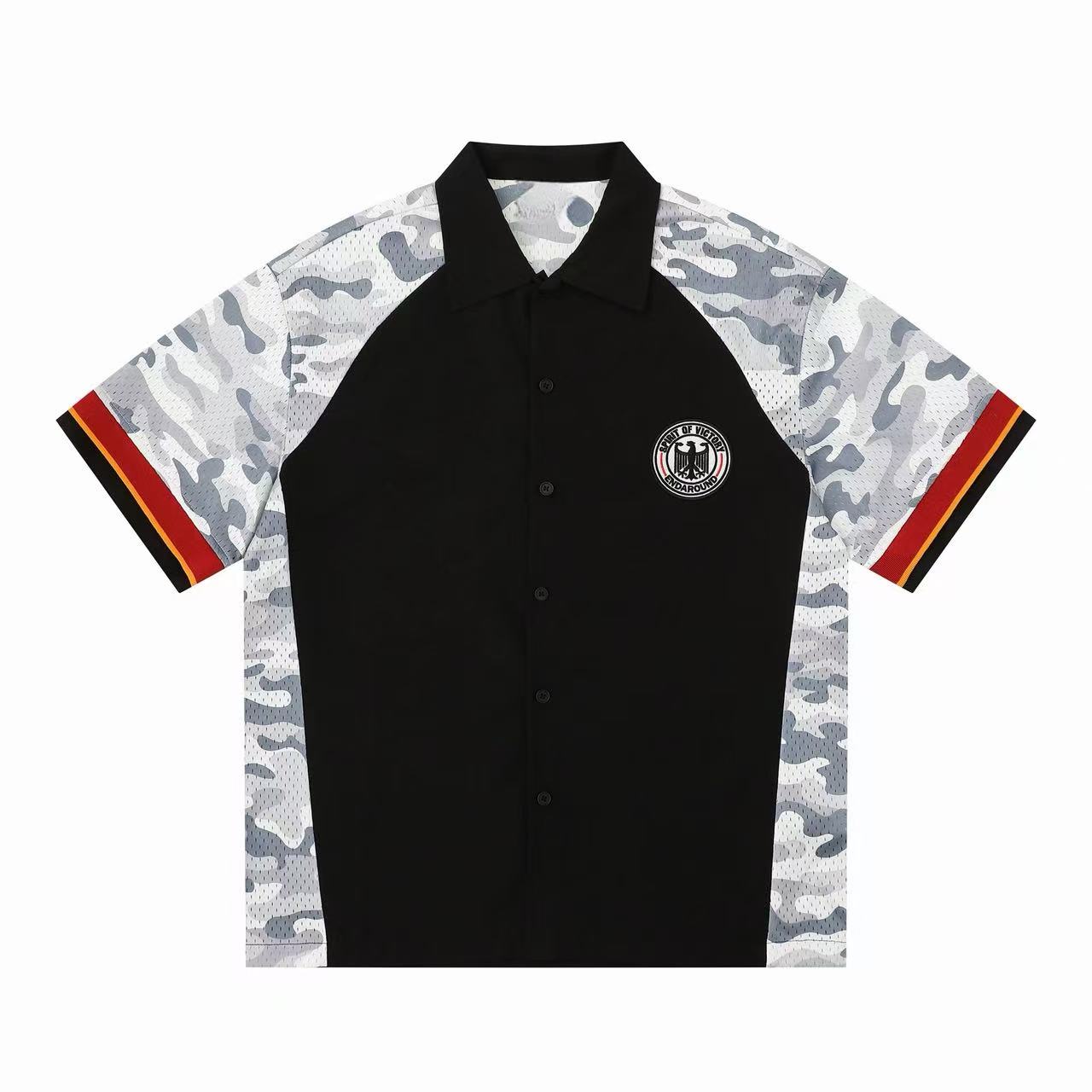 Omirad Camo Panel Shirt | Streetwear Button-Up with Eagle Patch