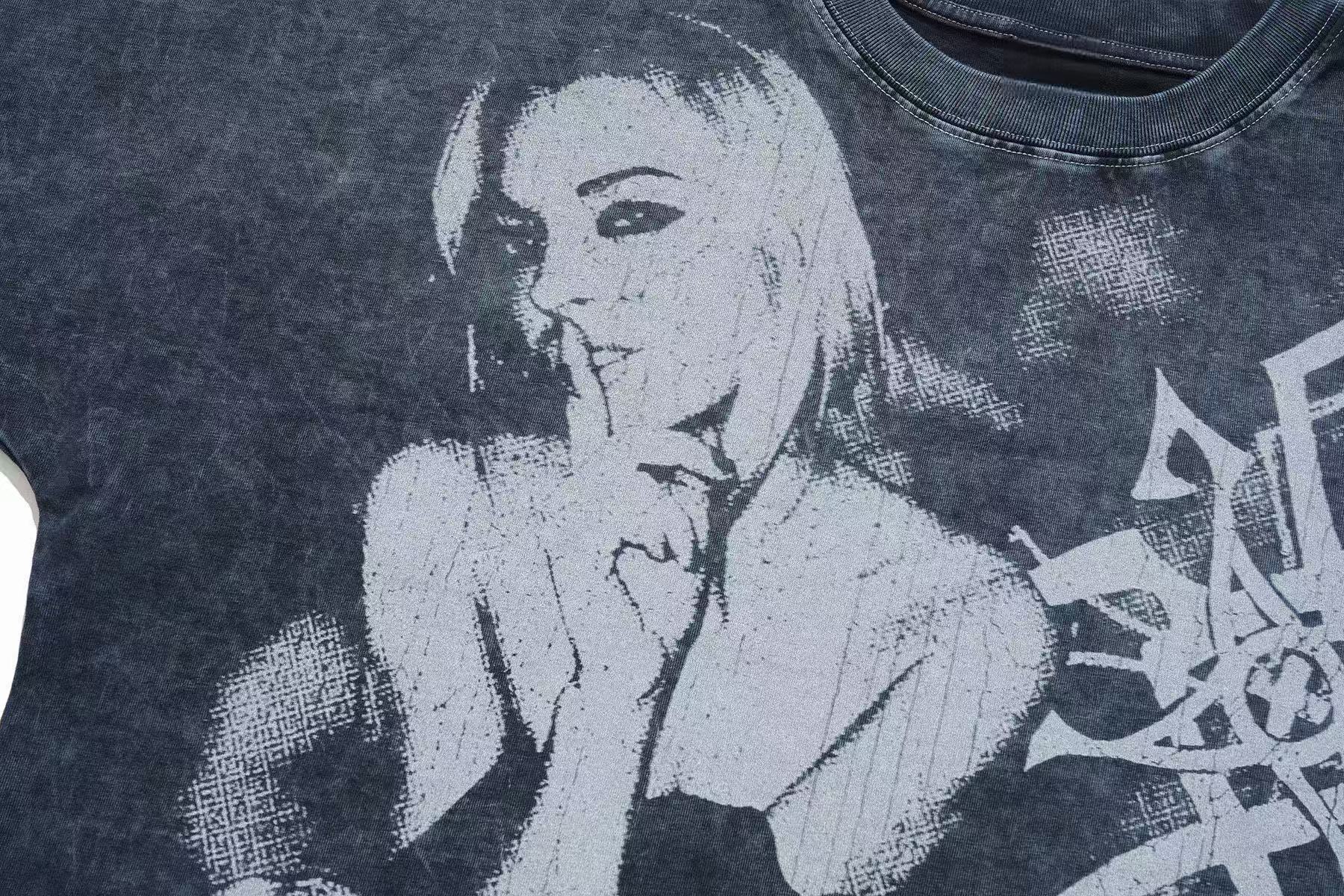 Omirad Silent Icon Vintage Washed Gothic Graphic T-Shirt