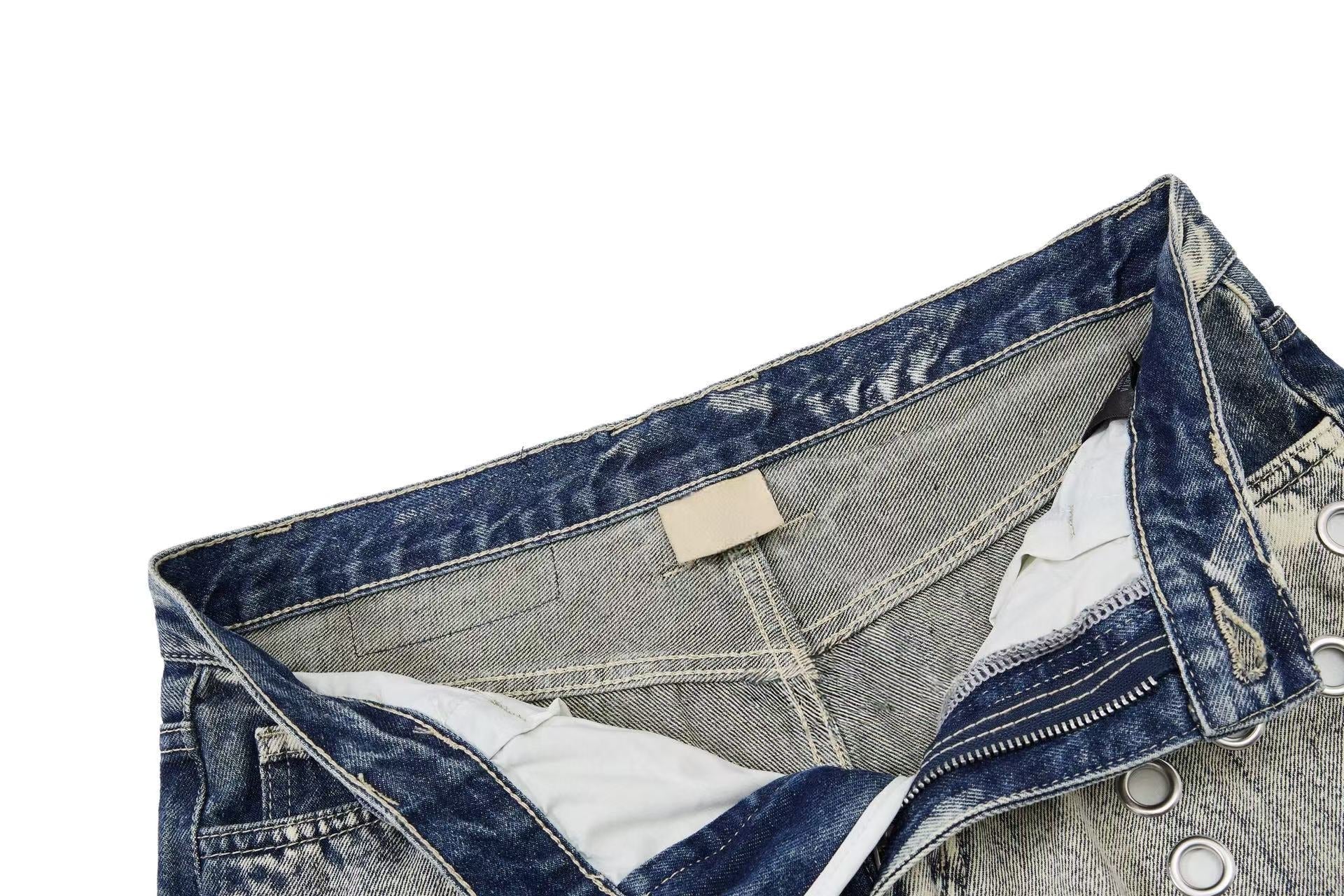 Omirad Grommet Washed Balloon Jeans | Distressed Wide-Leg Denim