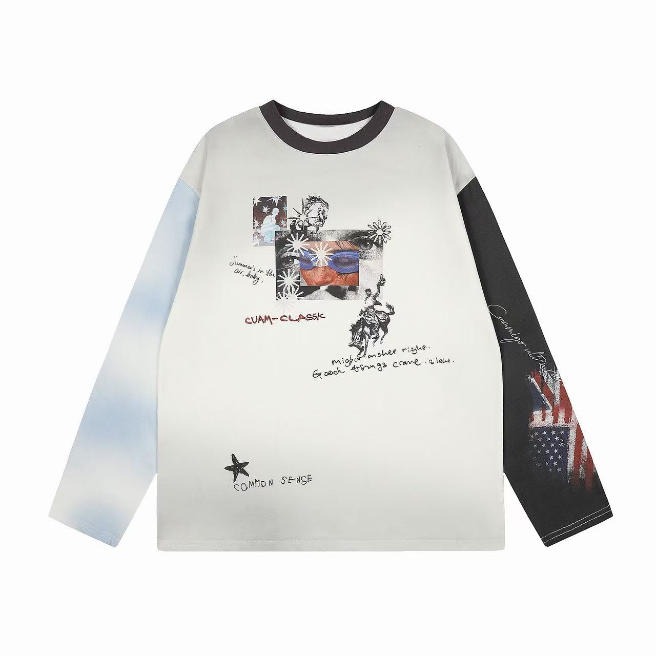 Vintage Collage Long Sleeve Tee | Contrast Panel Streetwear