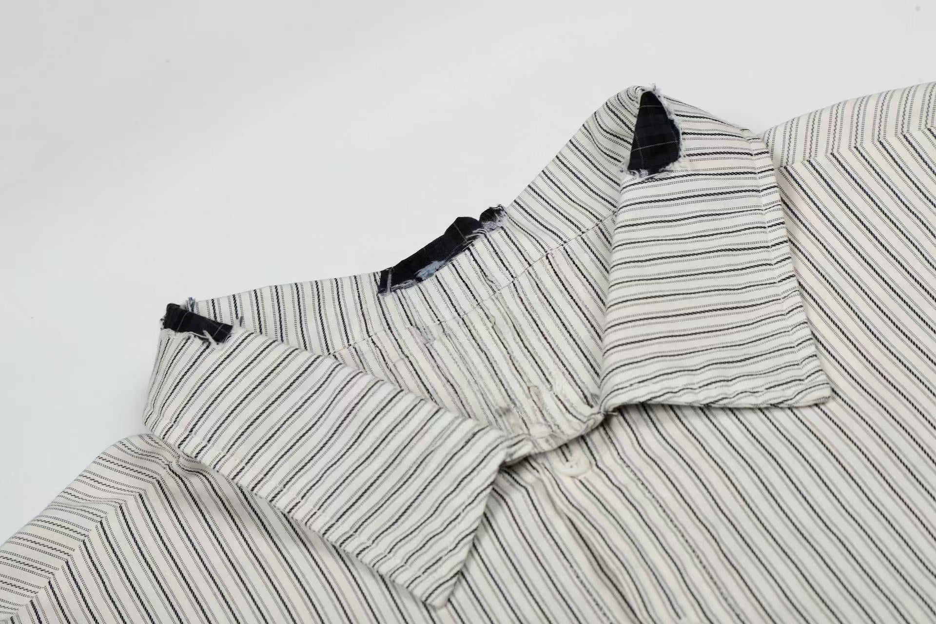 Omirad Pinstripe Patch Graphic Shirt | Streetwear Button-Up