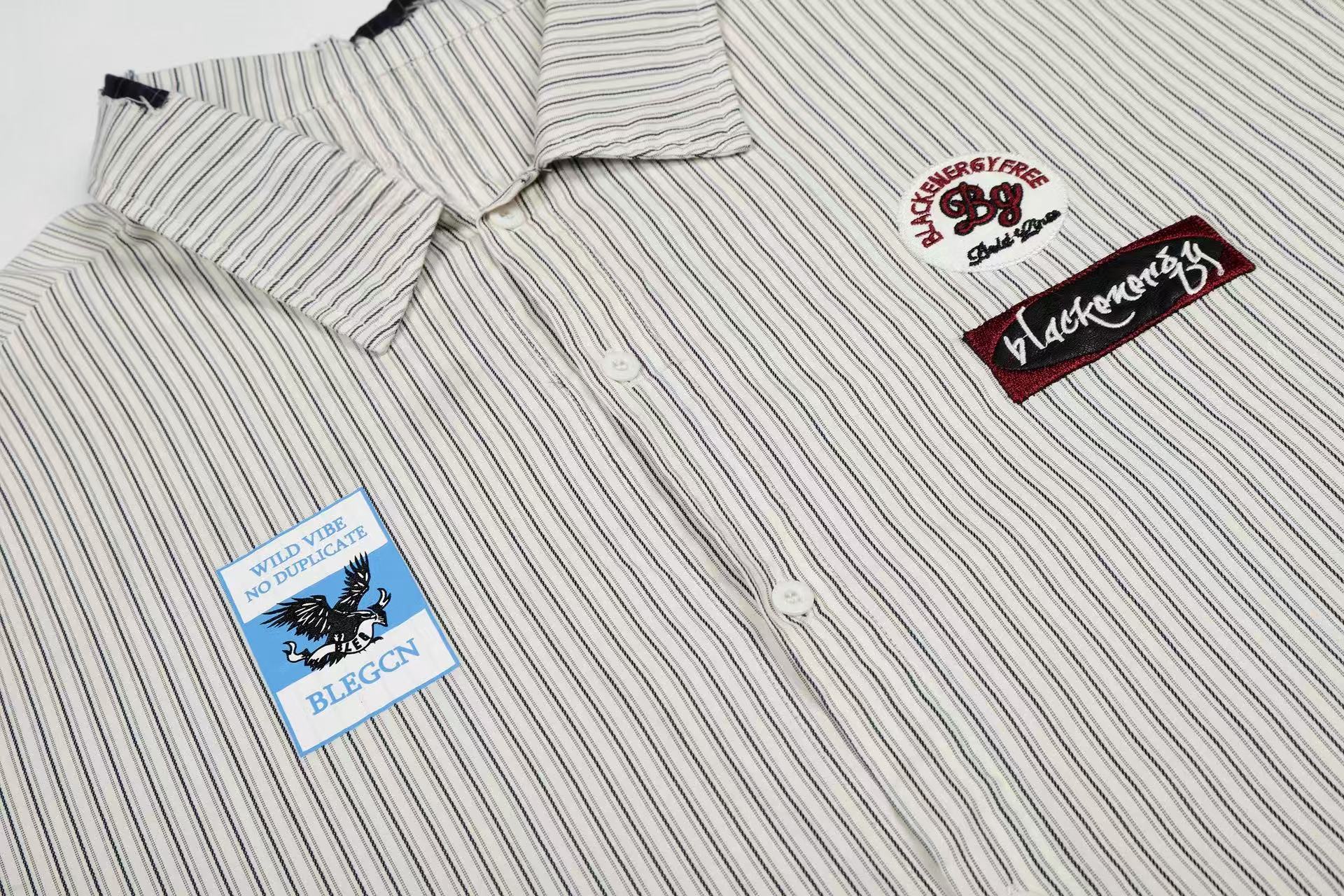 Omirad Pinstripe Patch Graphic Shirt | Streetwear Button-Up