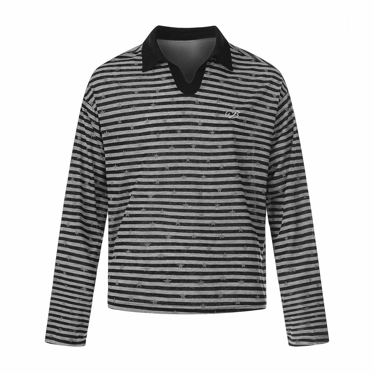 Omirad Star Stripe Long Sleeve Polo | Streetwear Polo Shirt