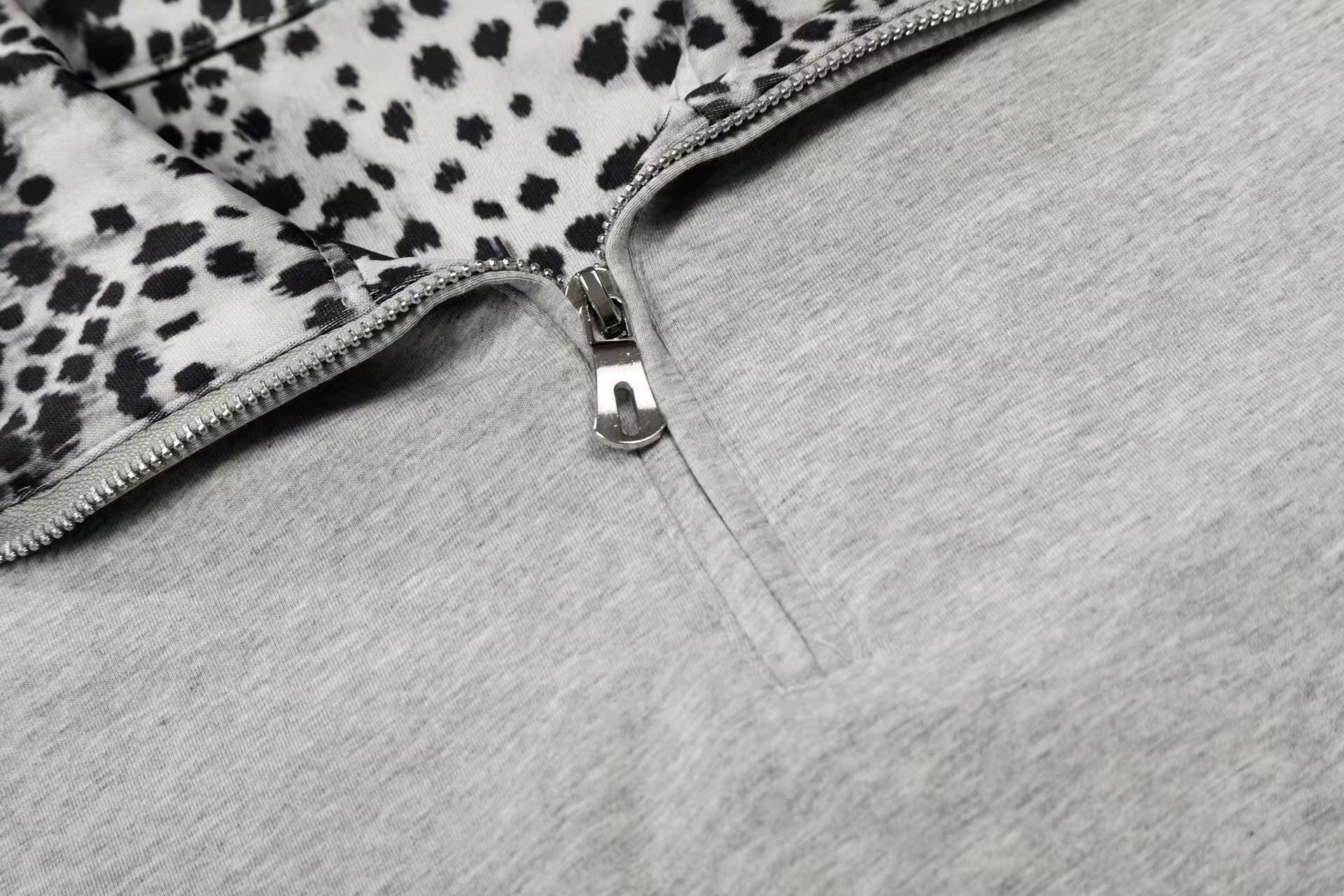 Leopard Trim Quarter-Zip Polo Shirt | Streetwear Cotton Tee