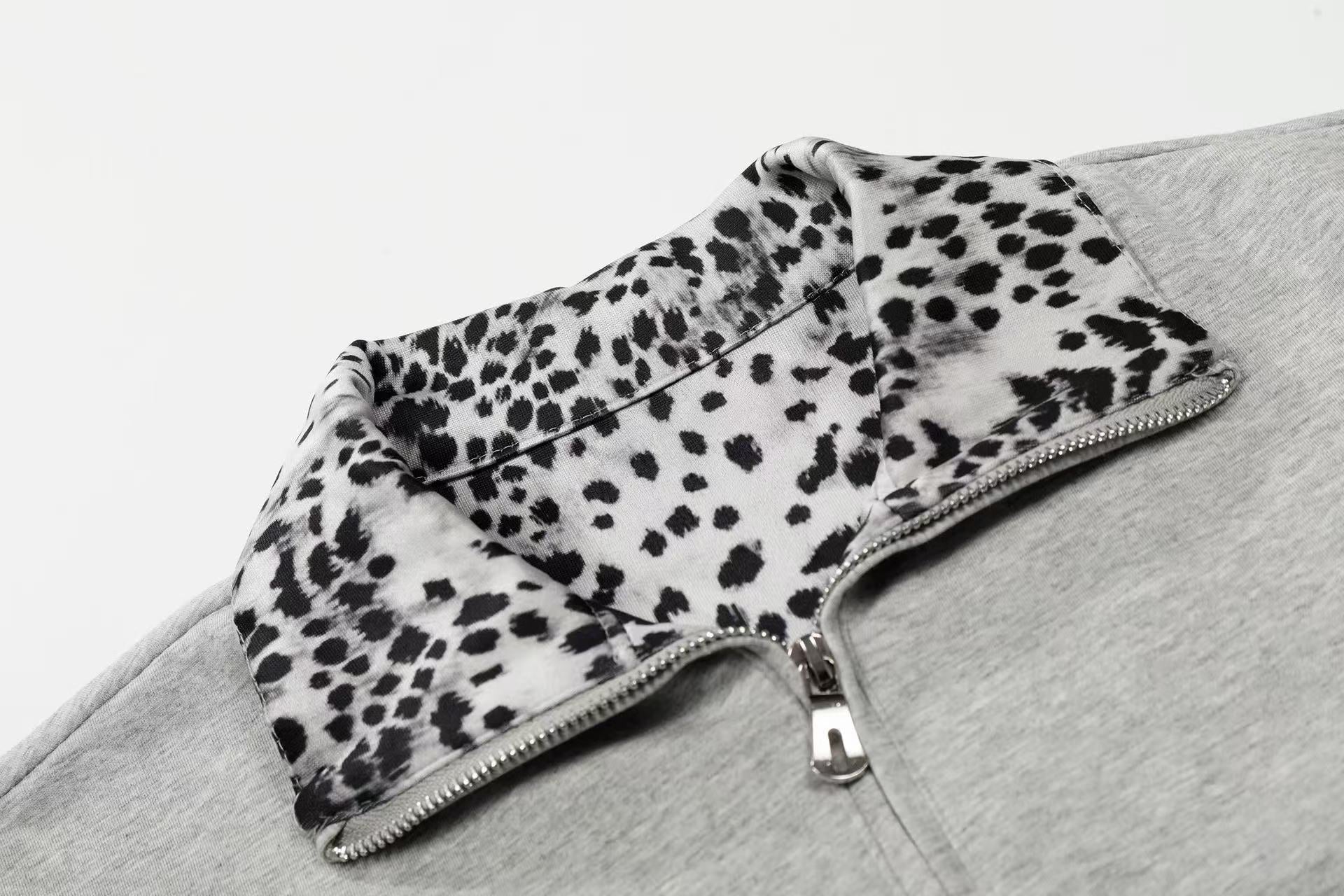 Leopard Trim Quarter-Zip Polo Shirt | Streetwear Cotton Tee
