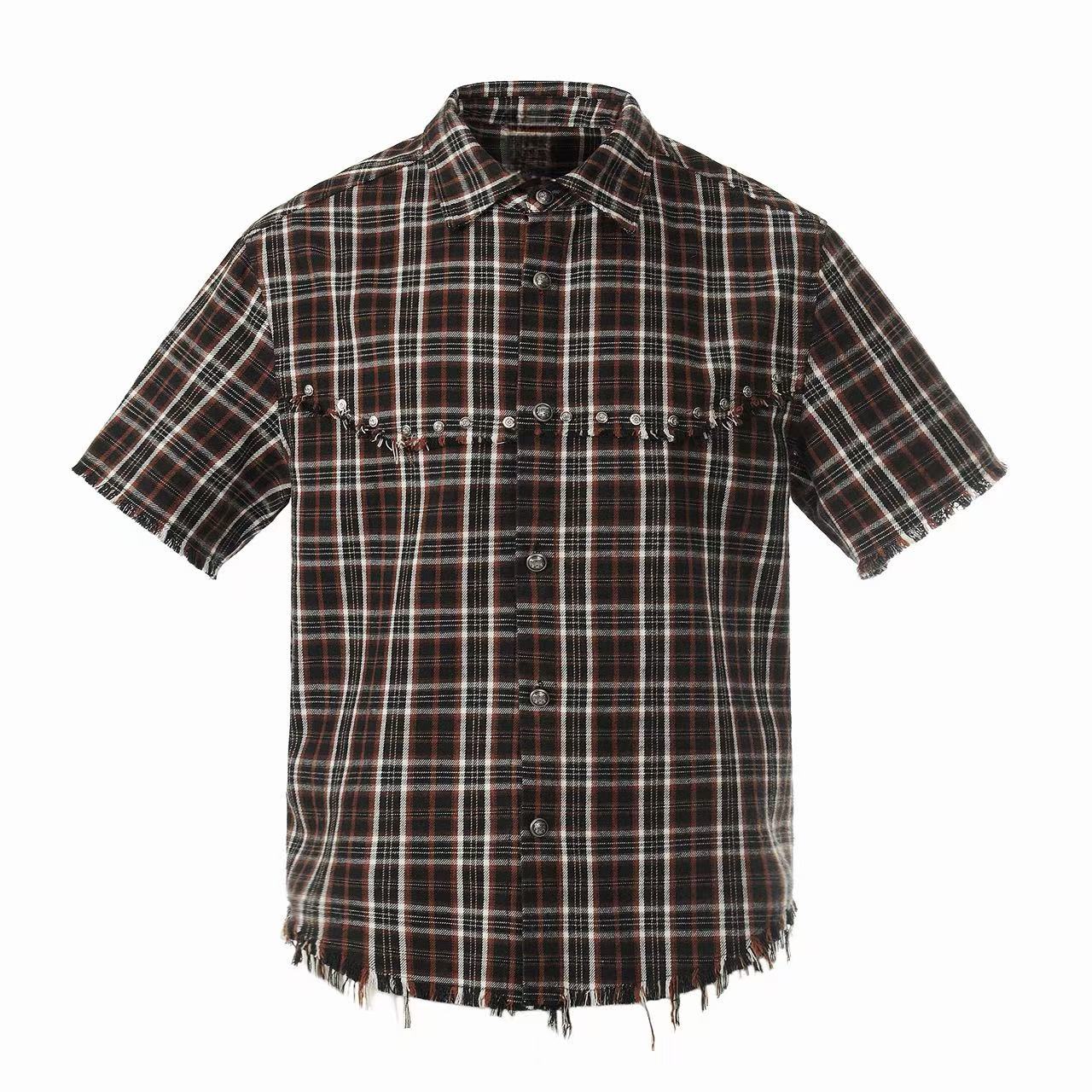 Distressed Plaid Short Sleeve Shirt | Raw Edge Streetwear