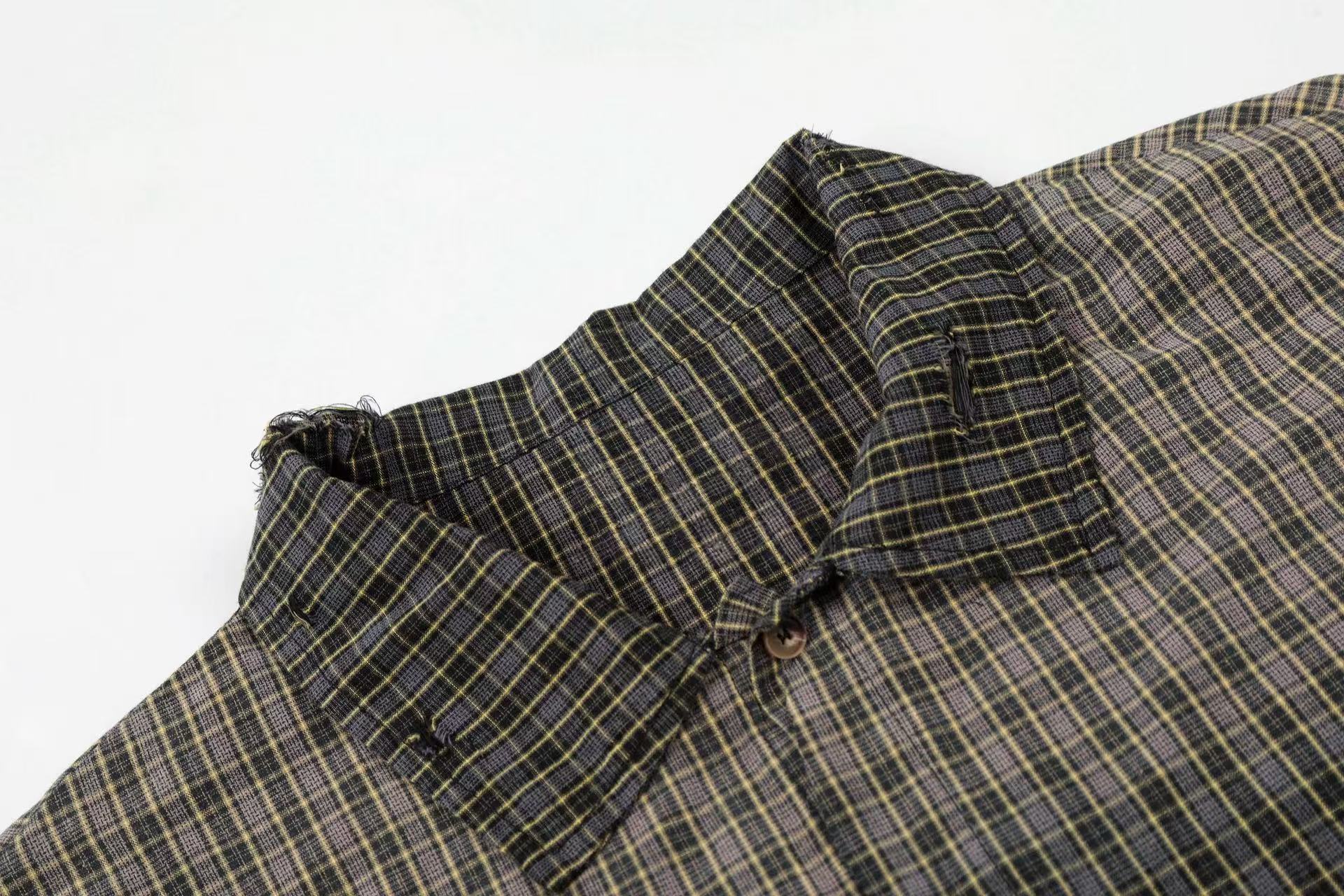 Omirad Gradient Check Distressed Plaid Shirt | Raw Edge
