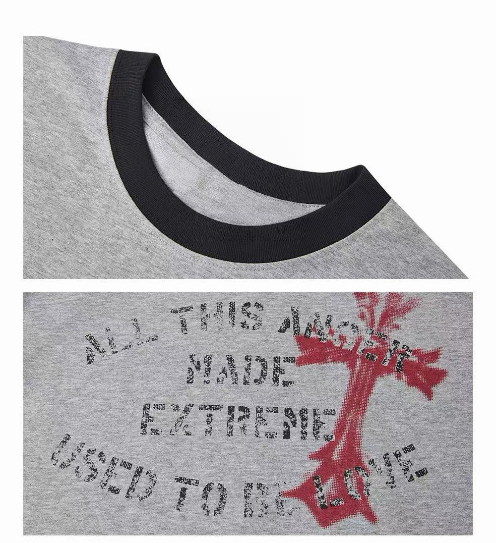 Vintage Cross Graphic Ringer T-Shirt | Distressed Streetwear Tee