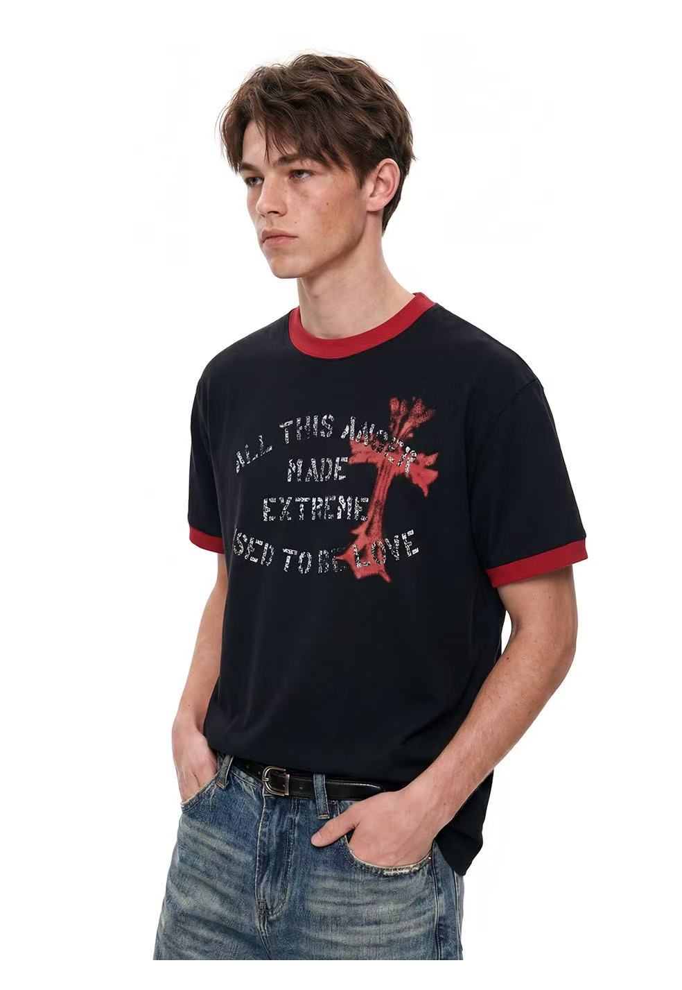 Vintage Cross Graphic Ringer T-Shirt | Distressed Streetwear Tee