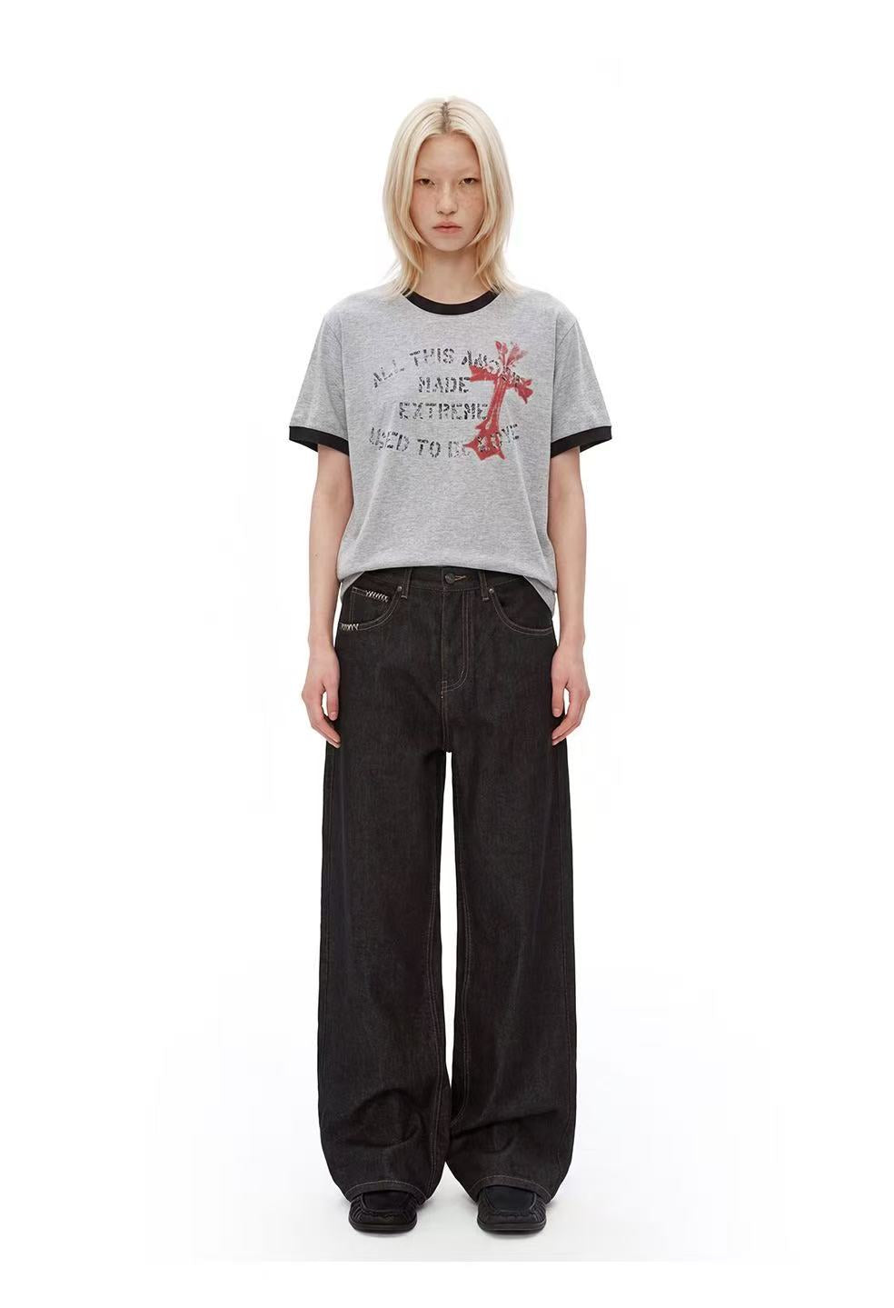 Vintage Cross Graphic Ringer T-Shirt | Distressed Streetwear Tee