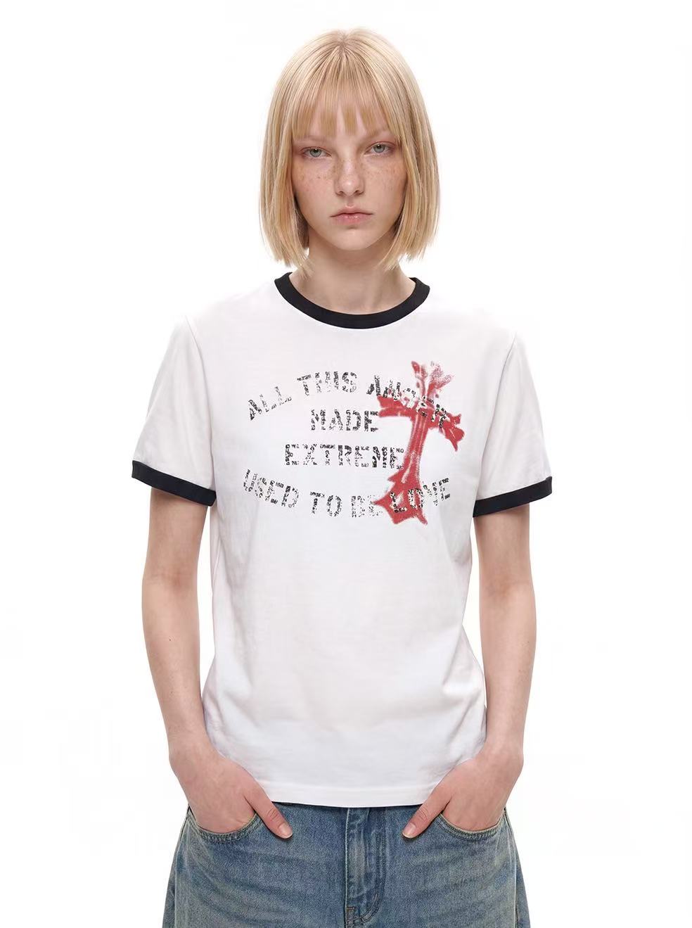Vintage Cross Graphic Ringer T-Shirt | Distressed Streetwear Tee
