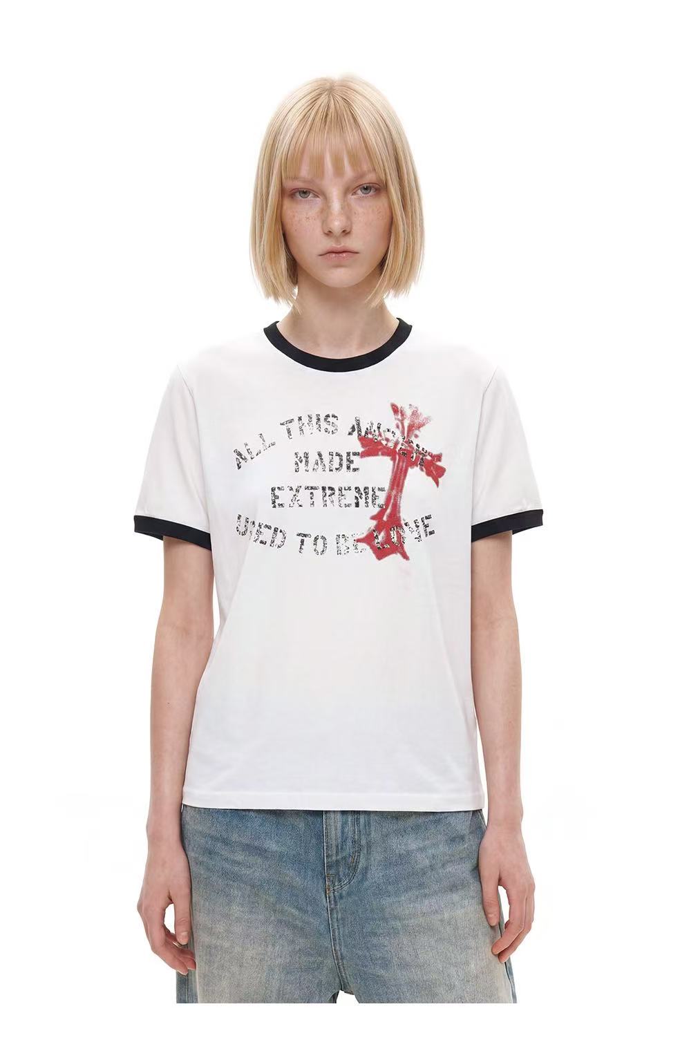 Vintage Cross Graphic Ringer T-Shirt | Distressed Streetwear Tee