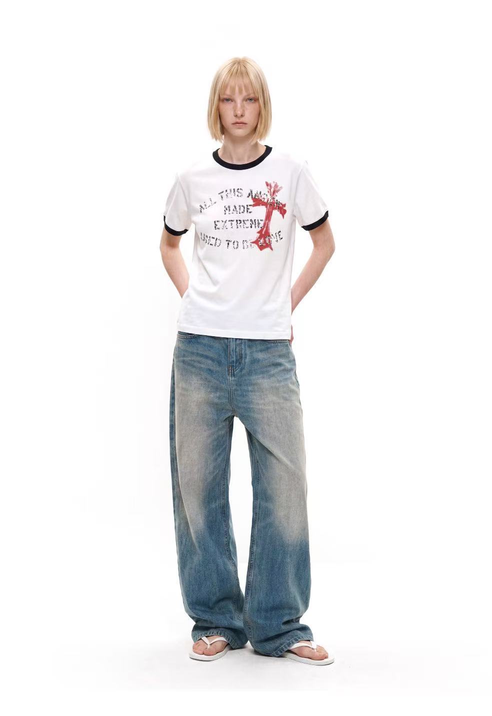Vintage Cross Graphic Ringer T-Shirt | Distressed Streetwear Tee