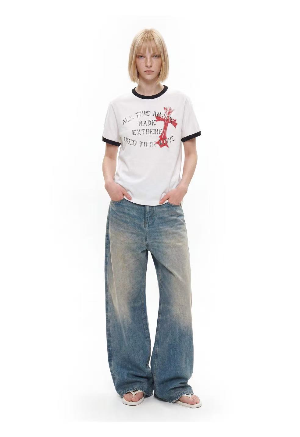 Vintage Cross Graphic Ringer T-Shirt | Distressed Streetwear Tee