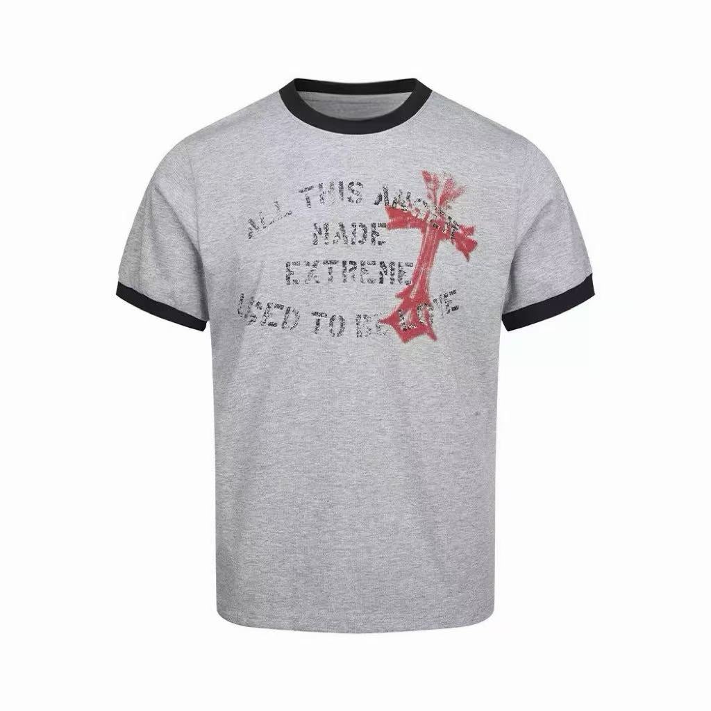 Vintage Cross Graphic Ringer T-Shirt | Distressed Streetwear Tee