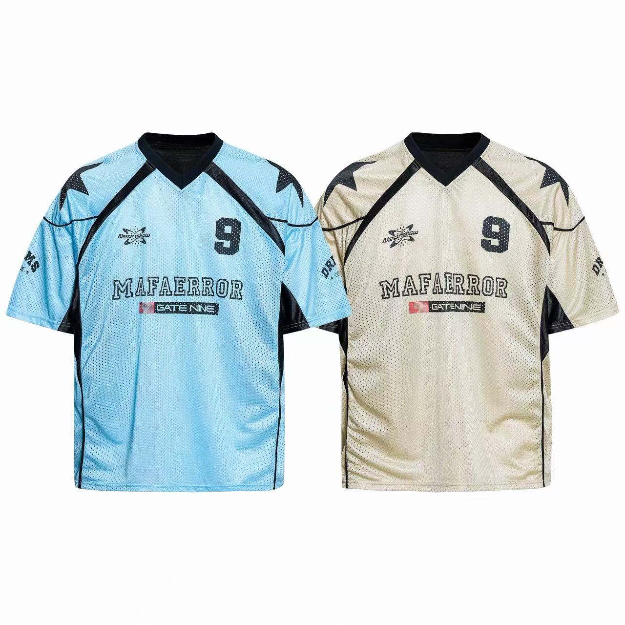 Mafaerror Starline Performance Jersey number 9 in sky blue and cream with dark contrast panels and shoulder star graphics