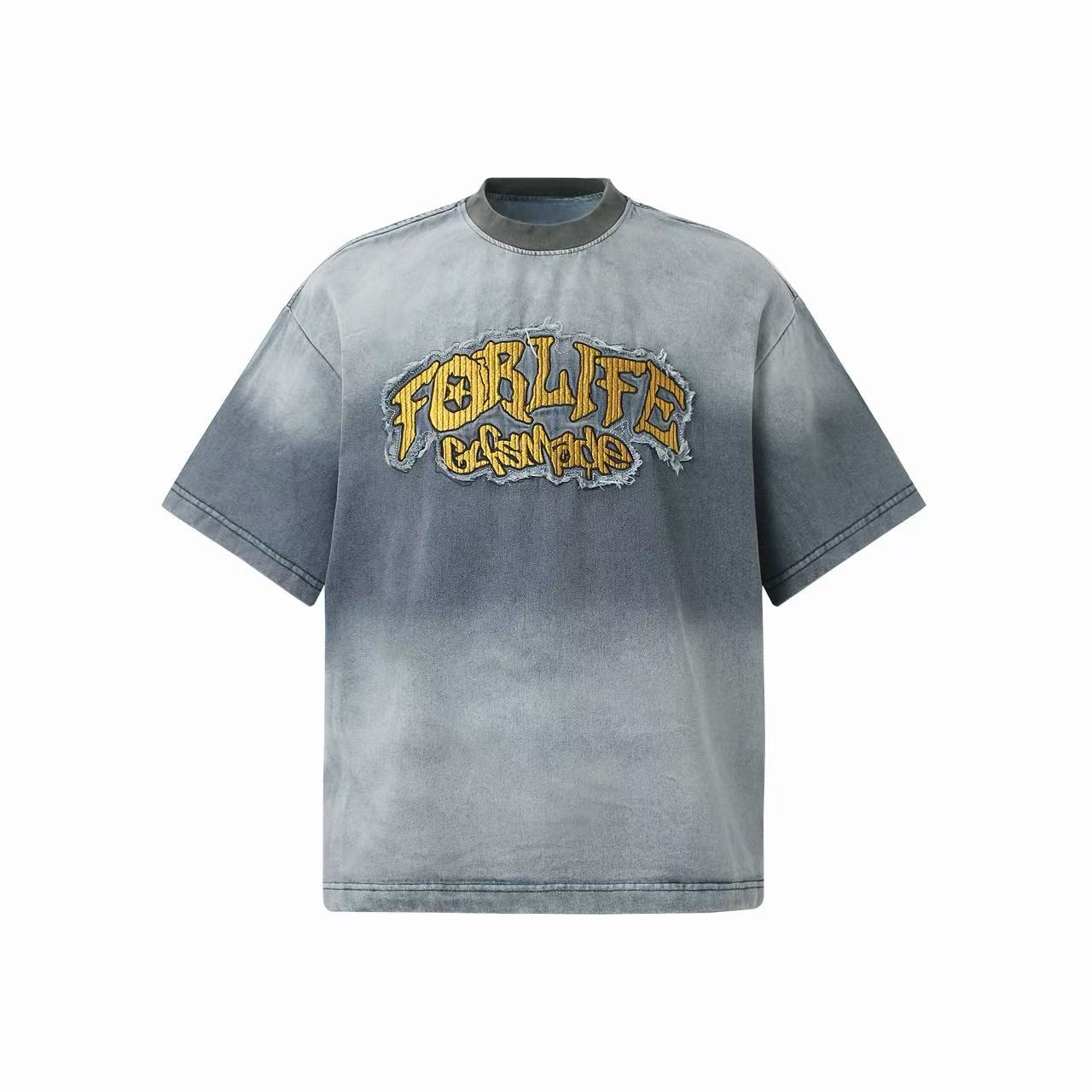 Vintage Washed Distressed Embroidery Graphic T-Shirt