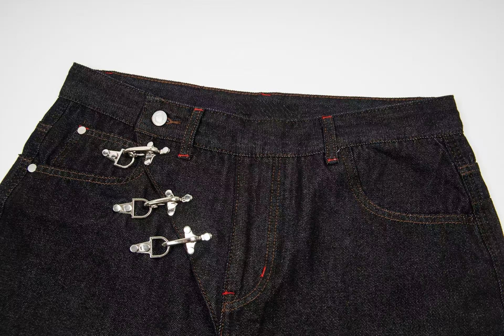 Omirad Hook Closure Wide-Leg Denim Pants | Dark Wash