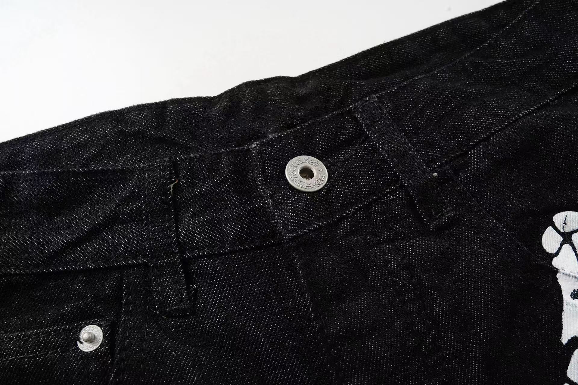 Skeleton Graphic Wide-Leg Black Denim Pants | Streetwear