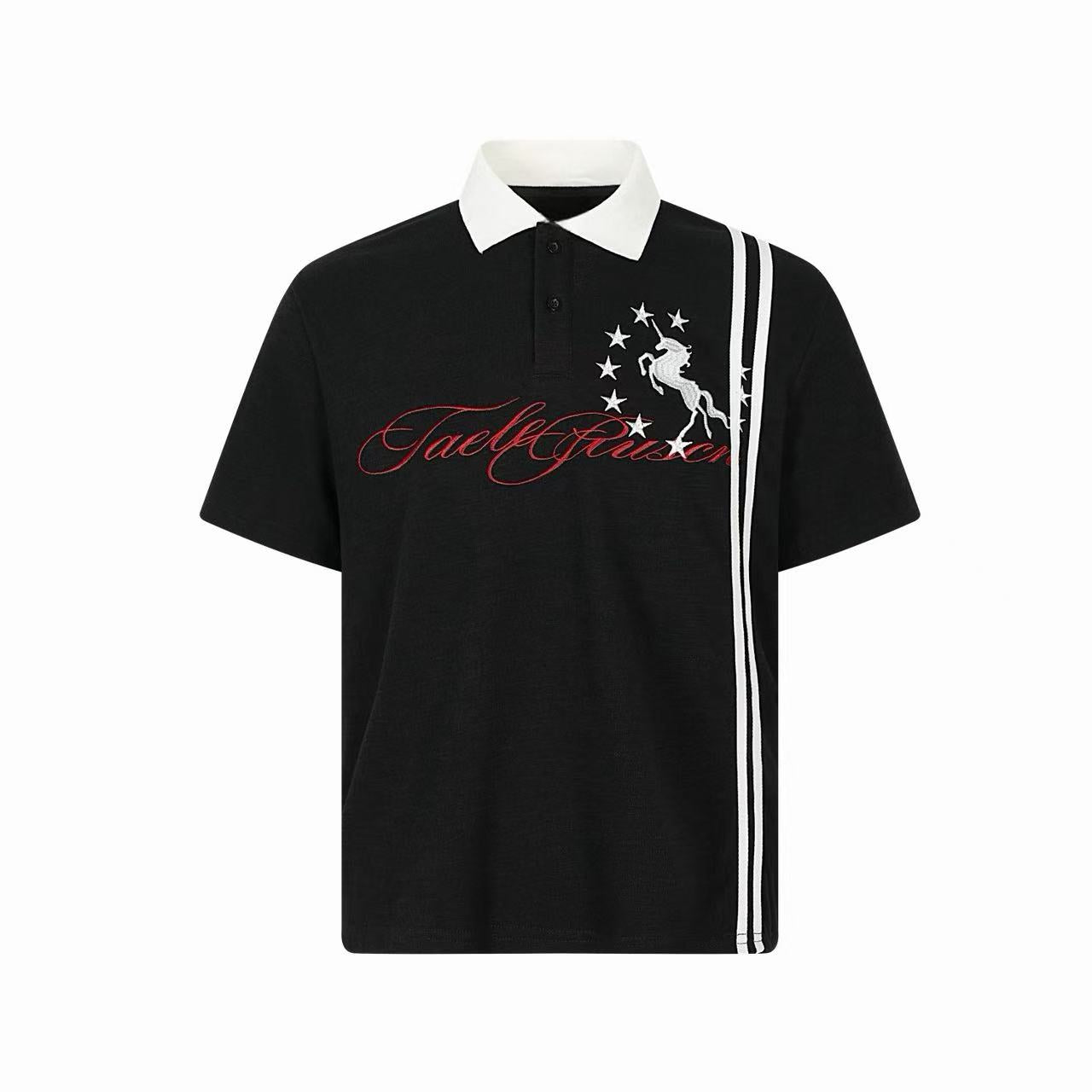 Omirad Script Stripe Polo Tee | Black Streetwear Polo Shirt