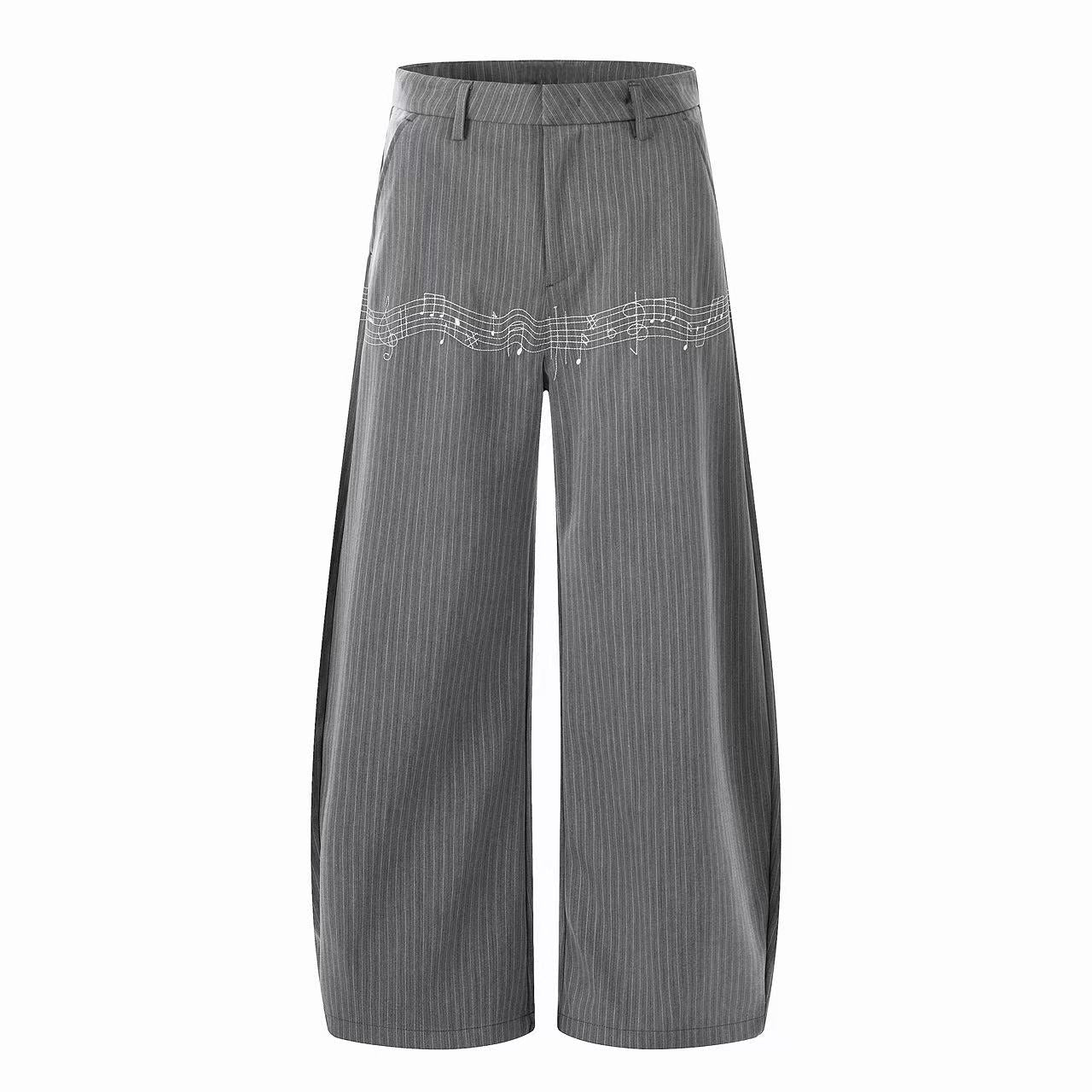Pinstripe Wide-Leg Pants with Music Staff Graphic | Omirad