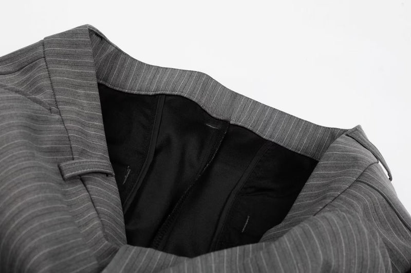 Pinstripe Wide-Leg Pants with Music Staff Graphic | Omirad