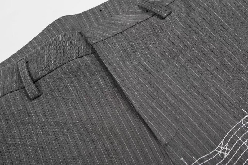 Pinstripe Wide-Leg Pants with Music Staff Graphic | Omirad