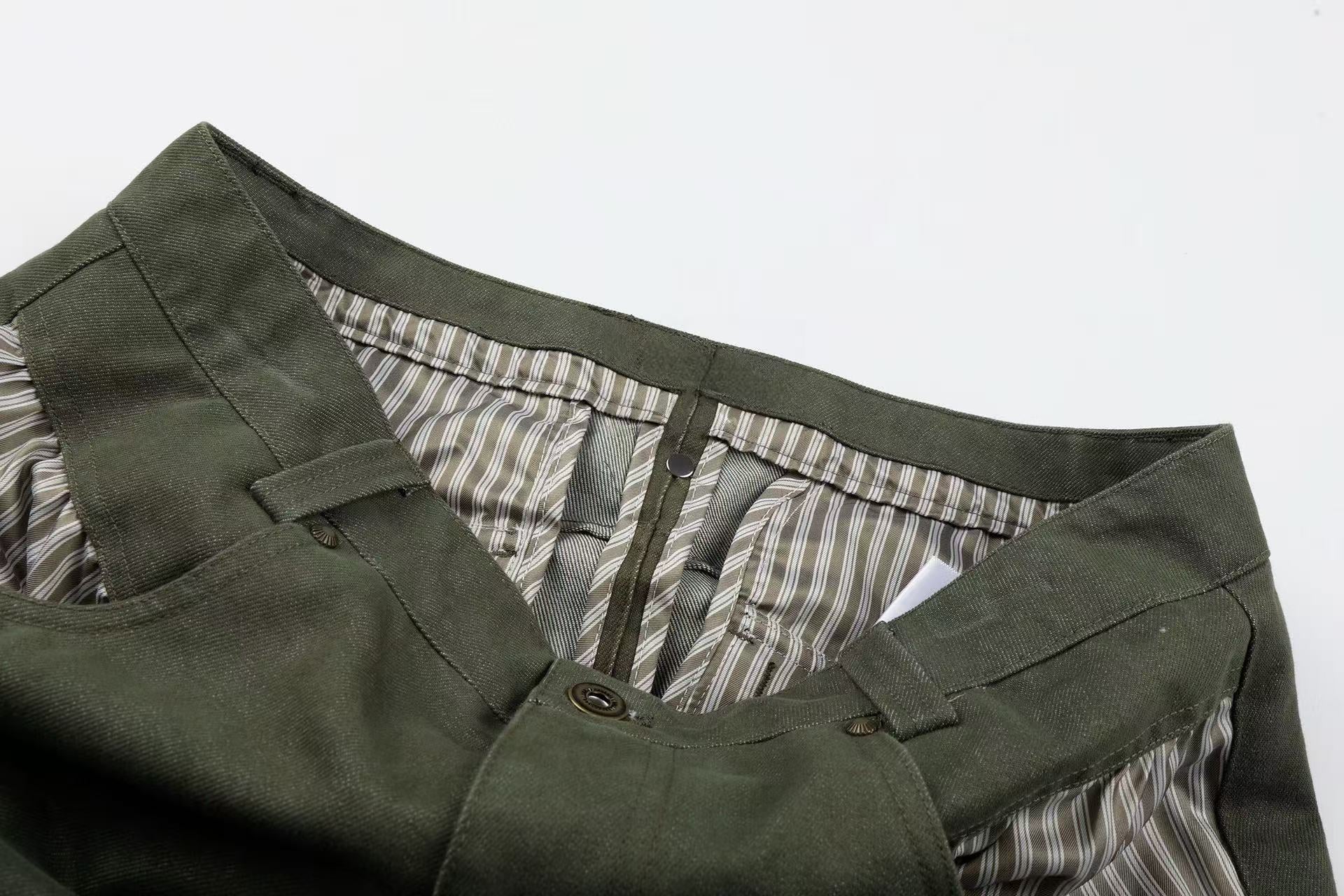 Omirad Vintage Utility Wide-Leg Fold-Hem Pants | Army Green