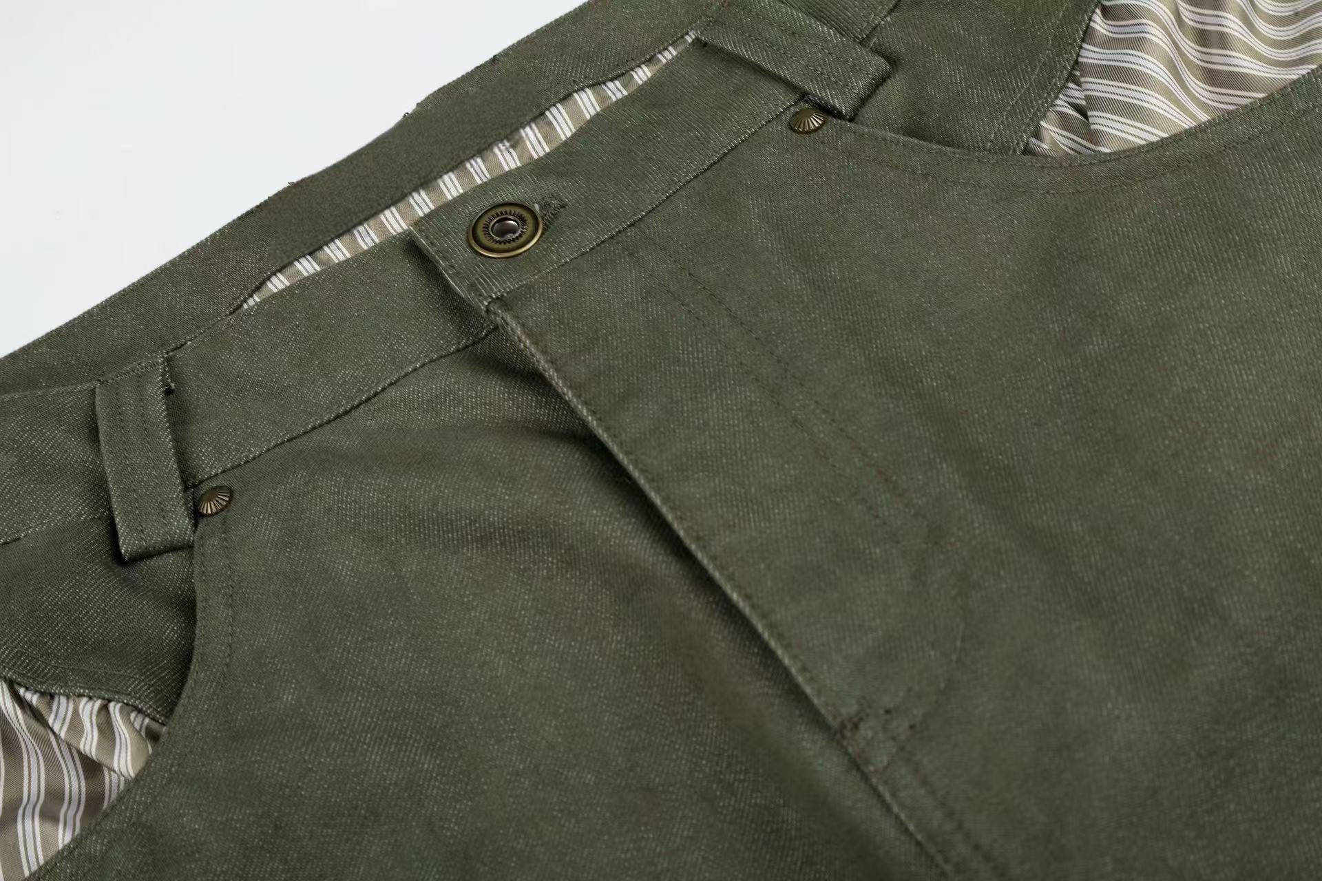 Omirad Vintage Utility Wide-Leg Fold-Hem Pants | Army Green
